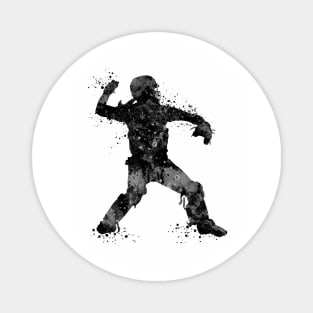 Girl Baseball Catcher Black and White Silhouette Magnet